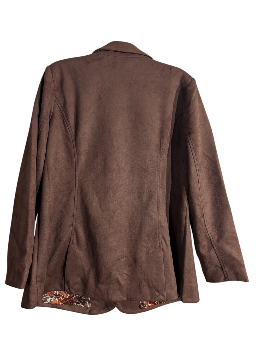 Isaac Mizrahi Live Brown Faux Suede Blazer Jacket 1X Paisley Lined - Picture 6 of 10